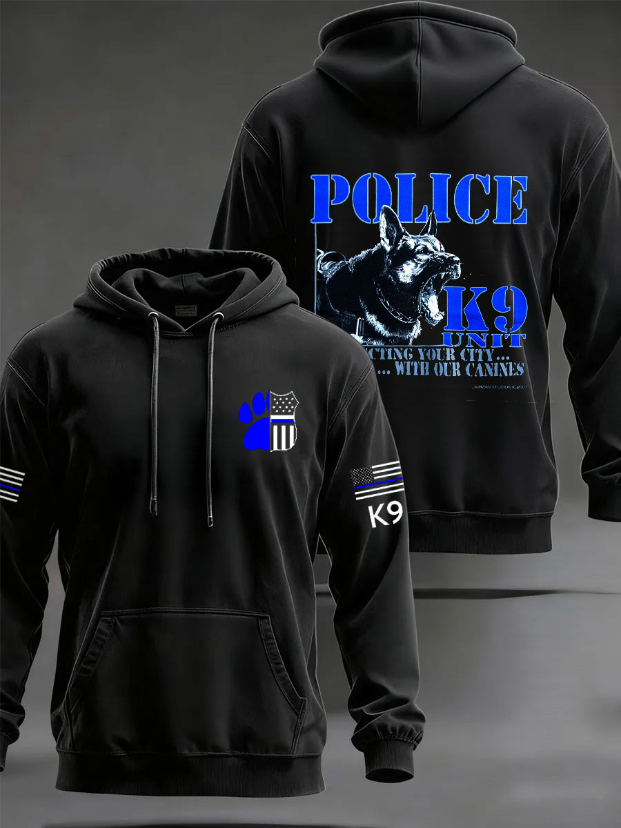 Blue Line Patriotic K9 Police Officer Dog Print Retro Casual Long Sleeves Sweatshirt