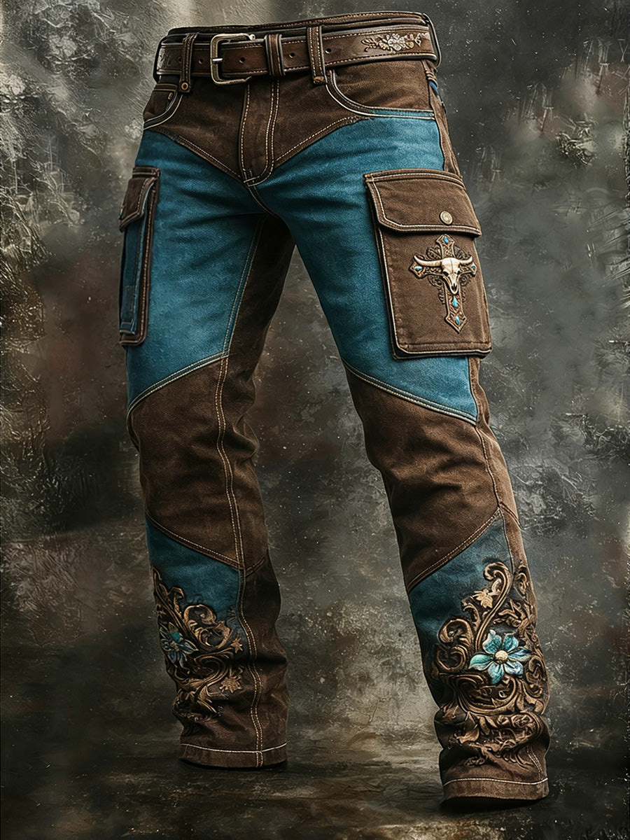 Men's Retro Leisurely Life Business Art Print Casual Workwear Trousers